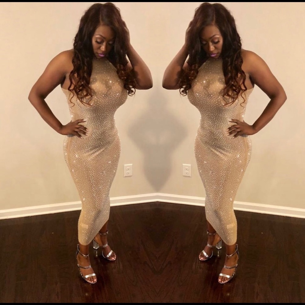 Nude sheer studded dress